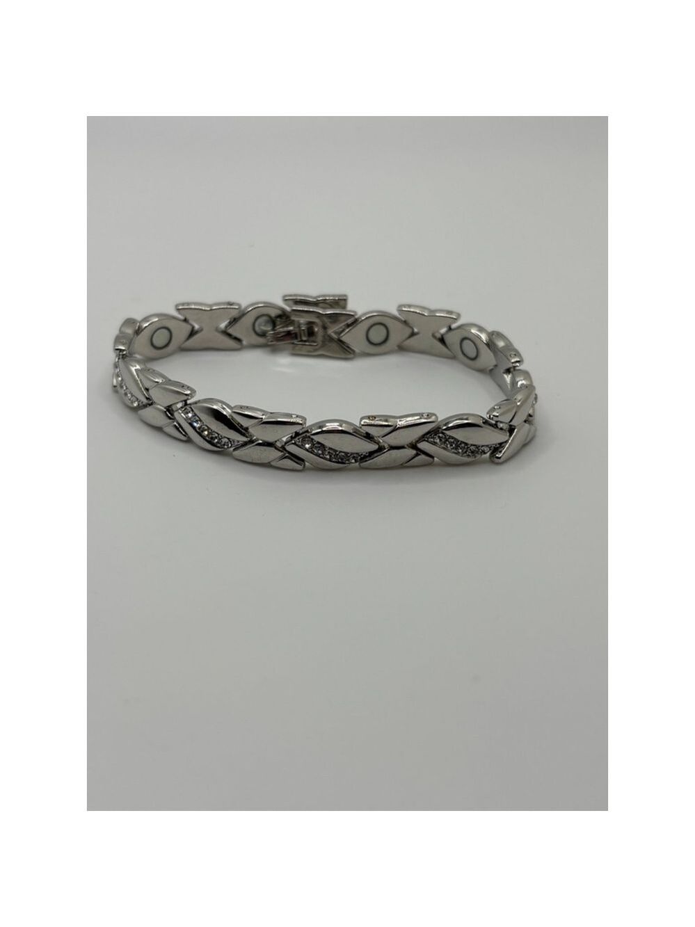 Silver-Tone Crystal Link Bracelet with Magnetic Clasp
